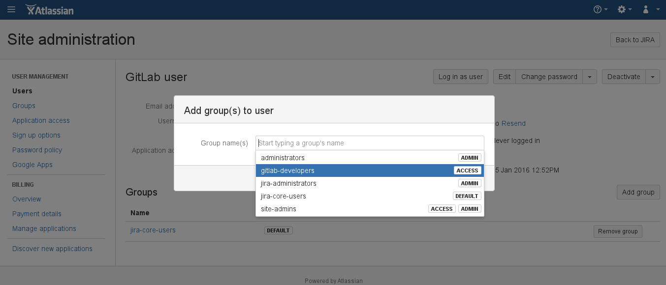 JIRA add user to group